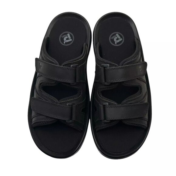 Propet Men\'s Slip-on Leather Sandals Size 10 Black Adjustable Straps Lightweight